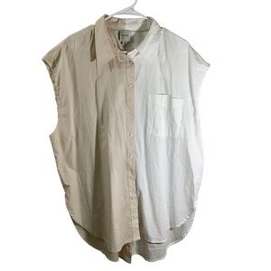 Maeve Cotton Two-Tone Button Down Tunic Top